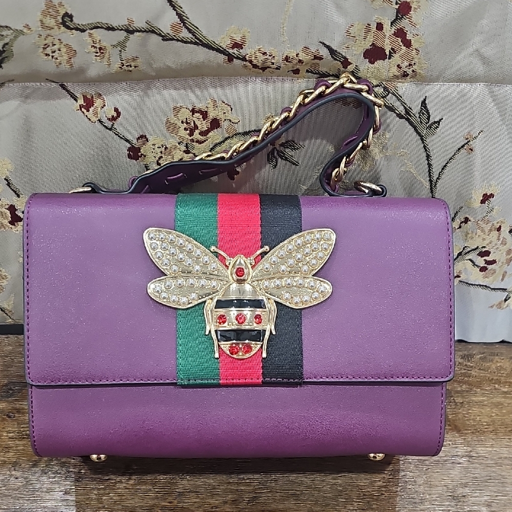 Luxurious Purple Bee Embellished Shoulder Bag